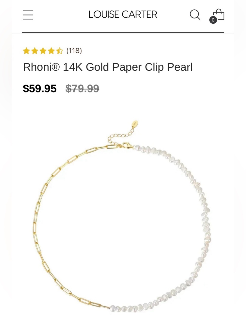 Gold Paper Clip Pearl Necklace - Gold & White